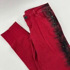 TRU BLUE Jeans Women Red Embellished Skinny Fit Denim Pants Size 3